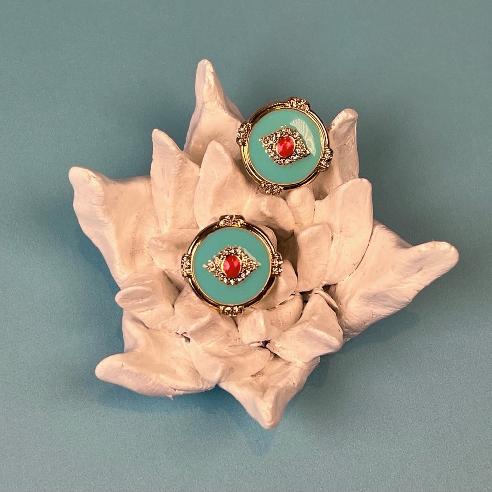 Elegant Turquoise and Red Stud Earrings